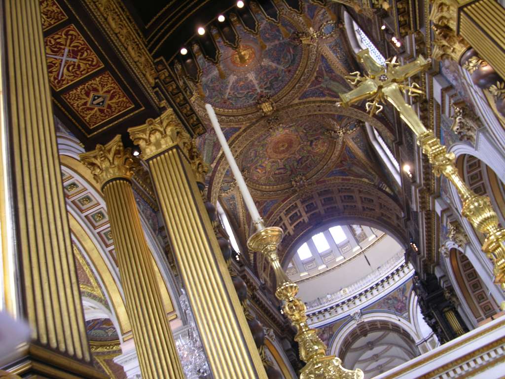 London St. Pauls Cathedral 05 Quire Looking Back To Dome From the far east of St. Pauls Cathedral, here is a view looking past the quire to the ceiling and the main dome area.